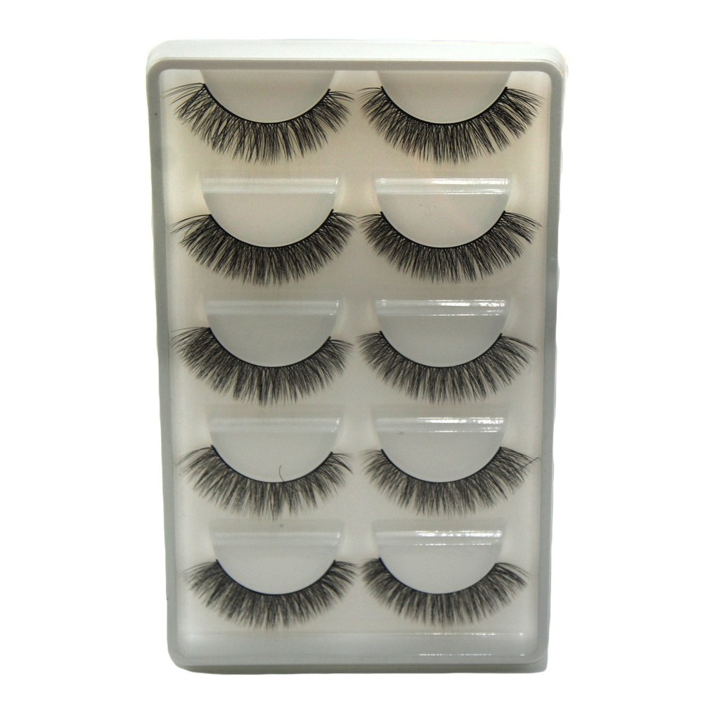 ESHARP Fashion Eyelash 5 Pairs Handmade Wispy Black False Lashes Set